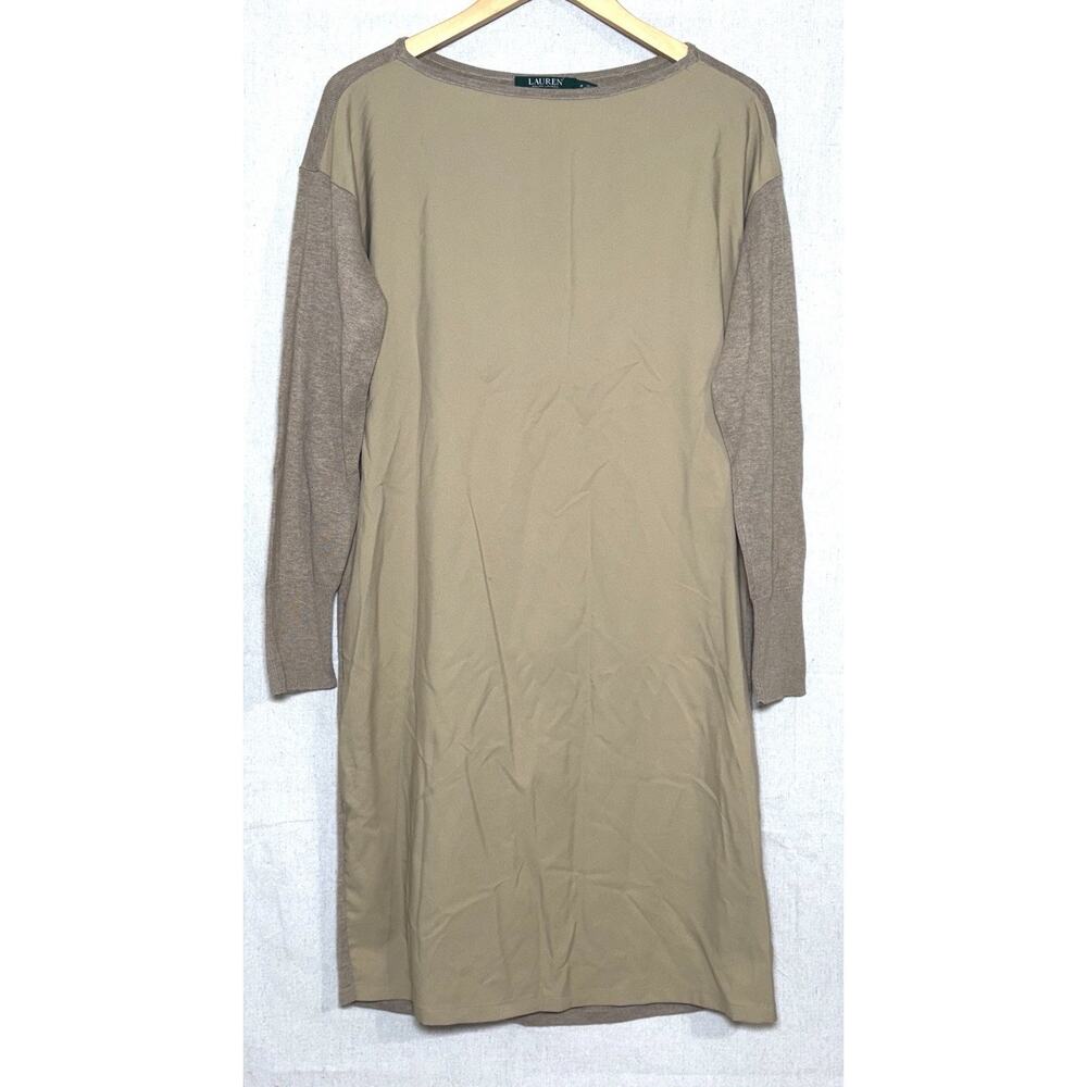 Lauren‎ Ralph Lauren Farheen Twill-Front Sweater Dress Mixed Media Shift Sz M